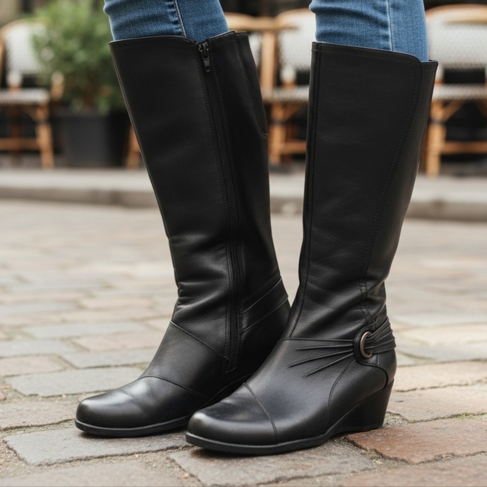 Clarks Black Tall Leather Boots